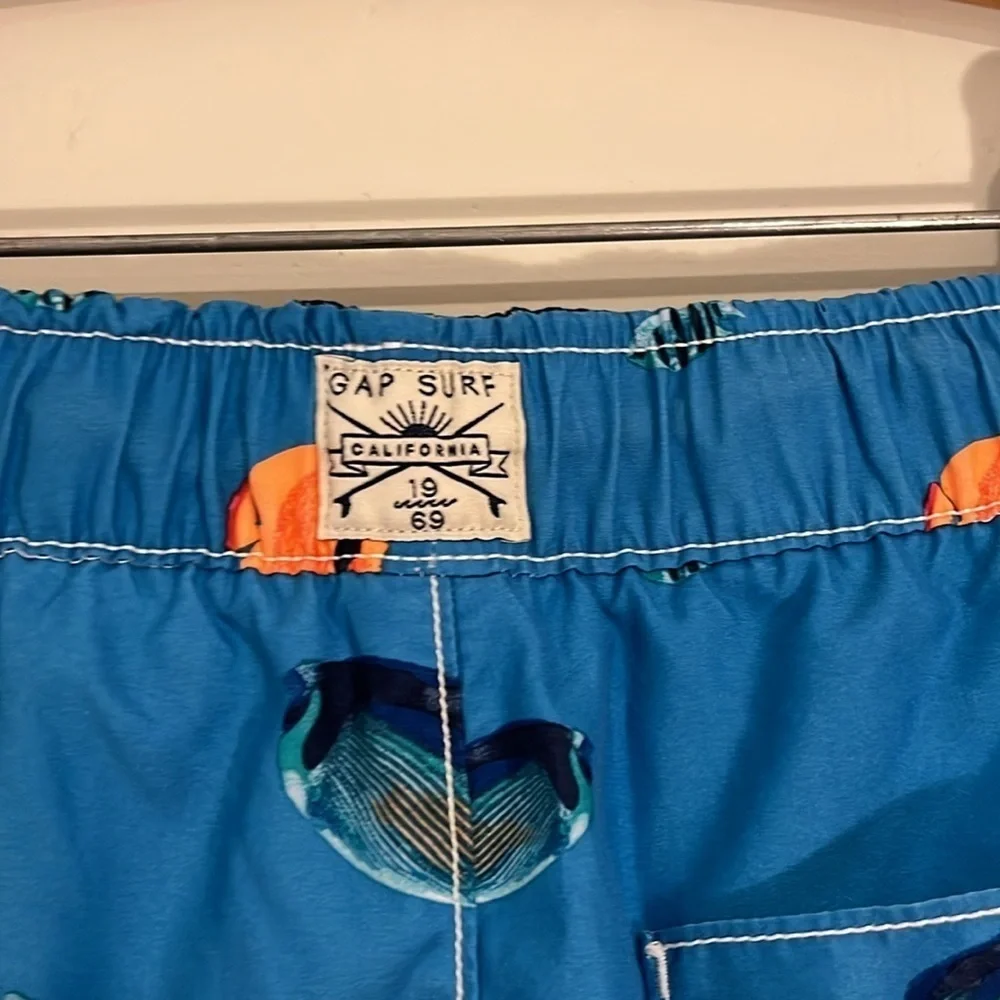 GAP KIDS Youth Boys XL Swim Trunks Blue Ocean Fish Mesh Lining Swim Suit EUC